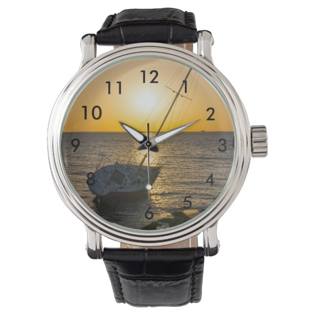 Montre Sunset Sailboat Shipwreck Gulf Breeze Wrist Watch (devant)