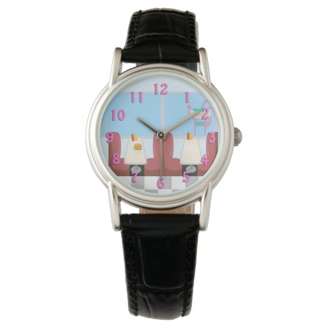 Montre Super Cute Retro Fifties Diner Fun Time Cartoon Wr (devant)