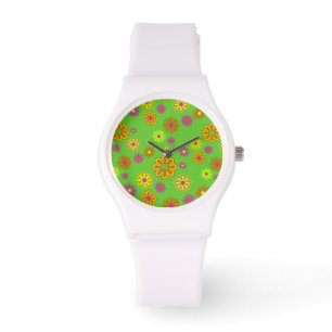 Montre Super Fleurs de Pop Mod chaux, jaune et orange