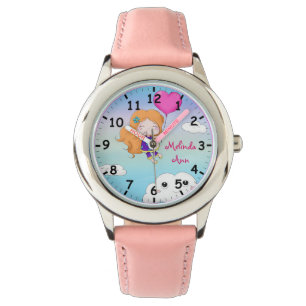 Montre Super mignonne fille rose ballon et nuages sourian