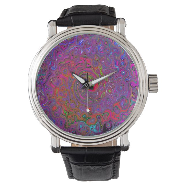 Montre Super psychédélique Magenta Retro Liquide Swirl (devant)