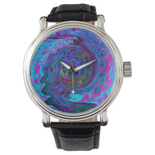Montre Super Retro Blue et Purple Swirl Abstrait