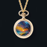 Montre Superbe lever de soleil sur l'étang<br><div class="desc">arbre à fleurs coloré bleu et violet Beau lever de soleil à l'horizon sur l'étang herbes colorées AI ART créé par minx267</div>