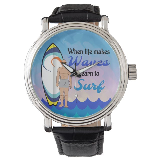 Montre Surboard Ocean Waves Blue Motivational Quote (devant)
