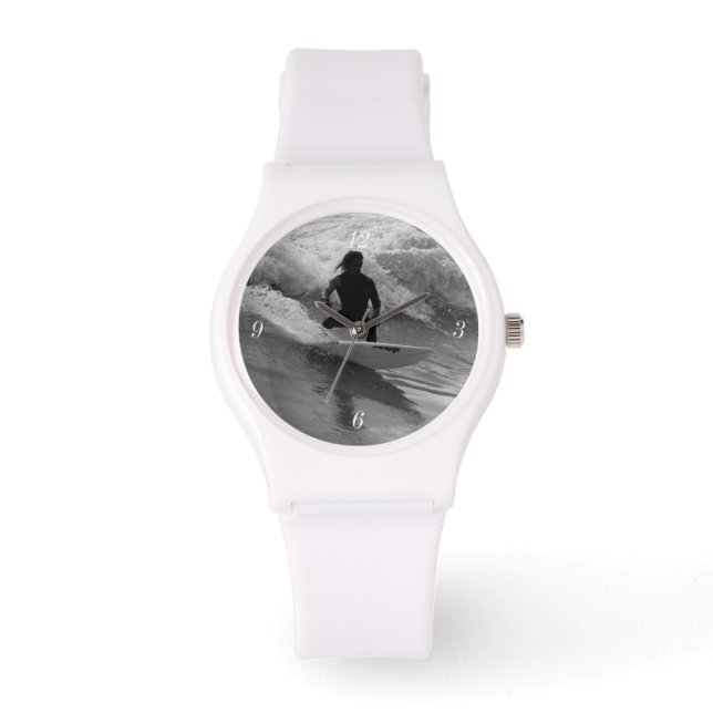Montre Surfer En Niveaux De Gris Des Vagues (Recto)