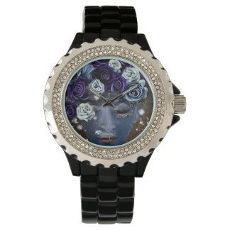 Montre Surreal Abstrait Indigo Face & Fleurs
