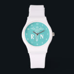 Montre Surveillance des infirmières autorisées | caducée<br><div class="desc">Surveillance des infirmières autorisées | caduceus avec monogramme RN. Personnalisable avec les initiales de nom. Couleur arrière - plan personnalisée. c'est-à-dire turquoise.</div>