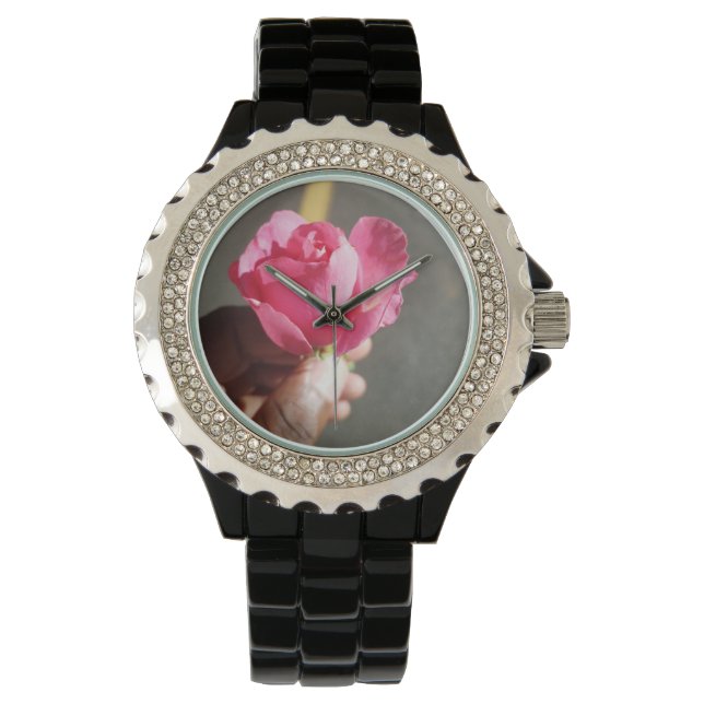 Montre Surveillance rose des fleurs (devant)