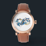 Montre Symbol Infinity of Blue Morpho Butterflies<br><div class="desc">Symbol infinity of gold, decorated with realistic blue butterflies morpho on a white background. Design with butterflies. Morpho. Design with blue butterflies morpho.</div>