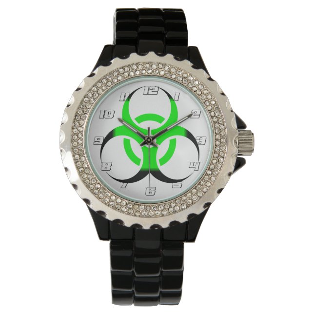Montre Symbole biologique Biodanger vert et noir (devant)