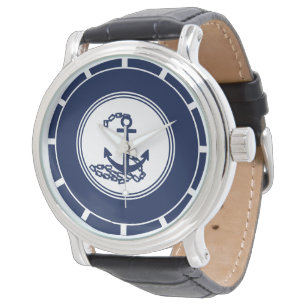 Montre Symbole bleu marine et blanc Ancre style marin