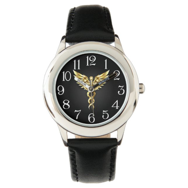Montre Symbole caducee polygonale or (devant)