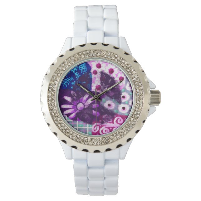 Montre SYMBOLE DE LA PAIX Abstraite Hippie Art violet ble (devant)