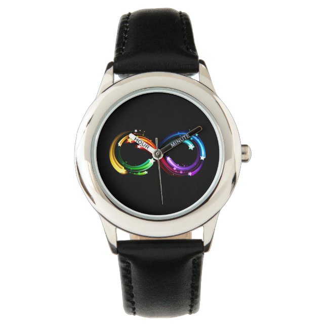 Montre Symbole de l'infini de comètes arc-en-ciel (devant)