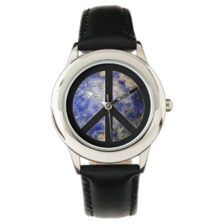 Montre Symbole de paix bracelet noir en acier inoxydable