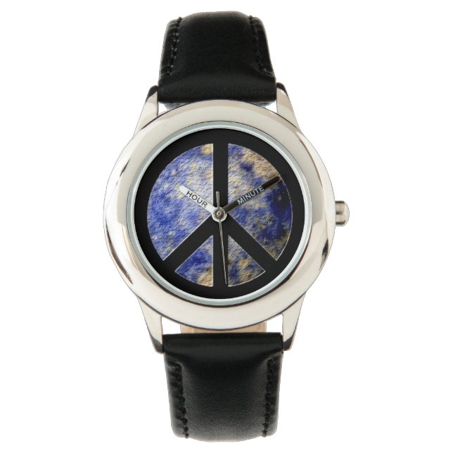 Montre Symbole de paix bracelet noir en acier inoxydable  (devant)