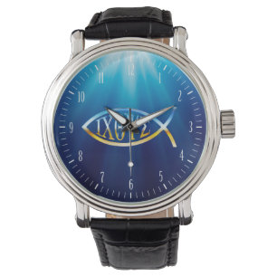 Montre Symbole de poisson chrétien Ichtys Cadeaux d'in