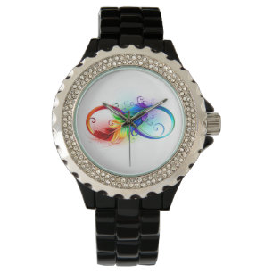 Montre Symbole d'infini avec plume arc-en-ciel