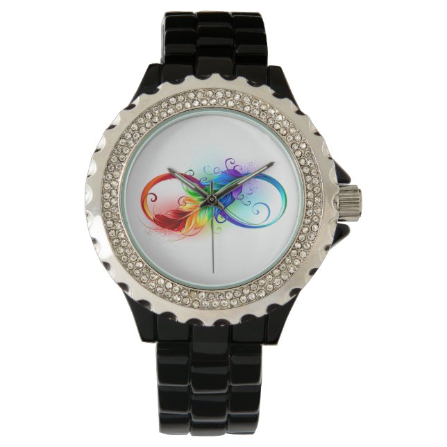 Montre Symbole d'infini avec plume arc-en-ciel (devant)