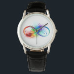 Montre Symbole d'infini avec plume arc-en-ciel<br><div class="desc">Symbole artistique à l'infini avec belle plume arc-en-ciel sur arrière - plan blanc. Style tatouage.</div>
