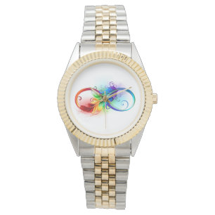 Montre Symbole d'infini avec plume arc-en-ciel