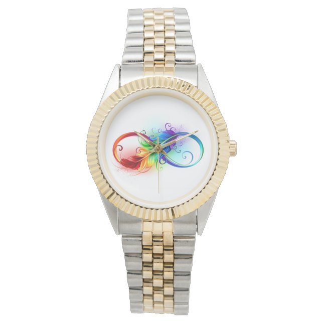 Montre Symbole d'infini avec plume arc-en-ciel (devant)
