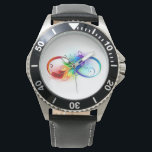 Montre Symbole d'infini avec plume arc-en-ciel<br><div class="desc">Symbole artistique à l'infini avec belle plume arc-en-ciel sur arrière - plan blanc. Style tatouage.</div>