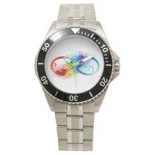 Montre Symbole d'infini avec plume arc-en-ciel