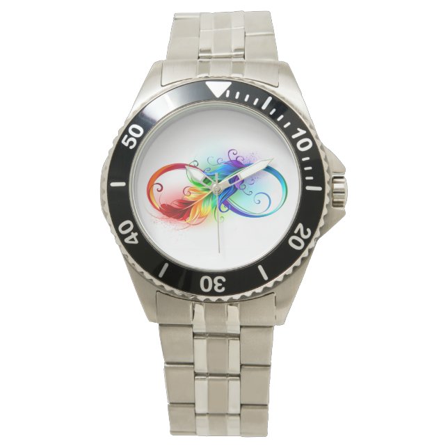 Montre Symbole d'infini avec plume arc-en-ciel (devant)