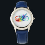 Montre Symbole d'infini avec plume arc-en-ciel<br><div class="desc">Symbole artistique à l'infini avec belle plume arc-en-ciel sur arrière - plan blanc. Style tatouage.</div>