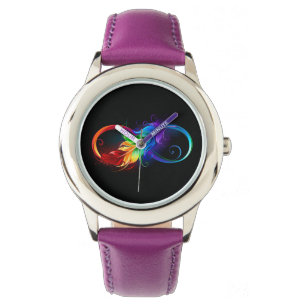 Montre Symbole d'infini avec plume arc-en-ciel