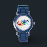 Montre Symbole d'infini avec plume arc-en-ciel<br><div class="desc">Symbole artistique à l'infini avec belle plume arc-en-ciel sur arrière - plan blanc. Style tatouage.</div>