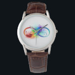 Montre Symbole d'infini avec plume arc-en-ciel<br><div class="desc">Symbole artistique à l'infini avec belle plume arc-en-ciel sur arrière - plan blanc. Style tatouage.</div>