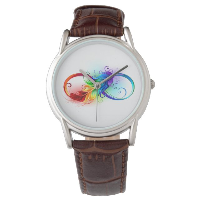 Montre Symbole d'infini avec plume arc-en-ciel (devant)