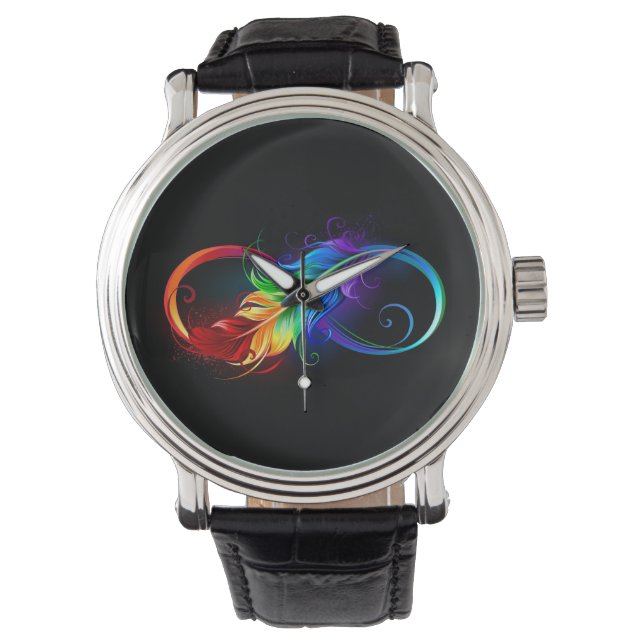 Montre Symbole d'infini avec plume arc-en-ciel (devant)