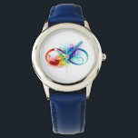 Montre Symbole d'infini avec plume arc-en-ciel<br><div class="desc">Symbole artistique à l'infini avec belle plume arc-en-ciel sur arrière - plan blanc. Style tatouage.</div>