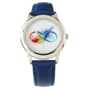 Montre Symbole d'infini avec plume arc-en-ciel