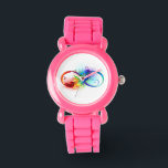 Montre Symbole d'infini avec plume arc-en-ciel<br><div class="desc">Symbole artistique à l'infini avec belle plume arc-en-ciel sur arrière - plan blanc. Style tatouage.</div>