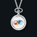 Montre Symbole d'infini avec plume arc-en-ciel<br><div class="desc">Symbole artistique à l'infini avec belle plume arc-en-ciel sur arrière - plan blanc. Style tatouage.</div>