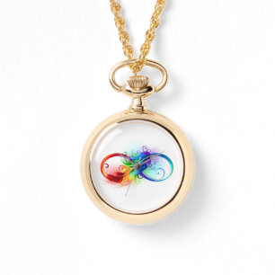Montre Symbole d'infini avec plume arc-en-ciel