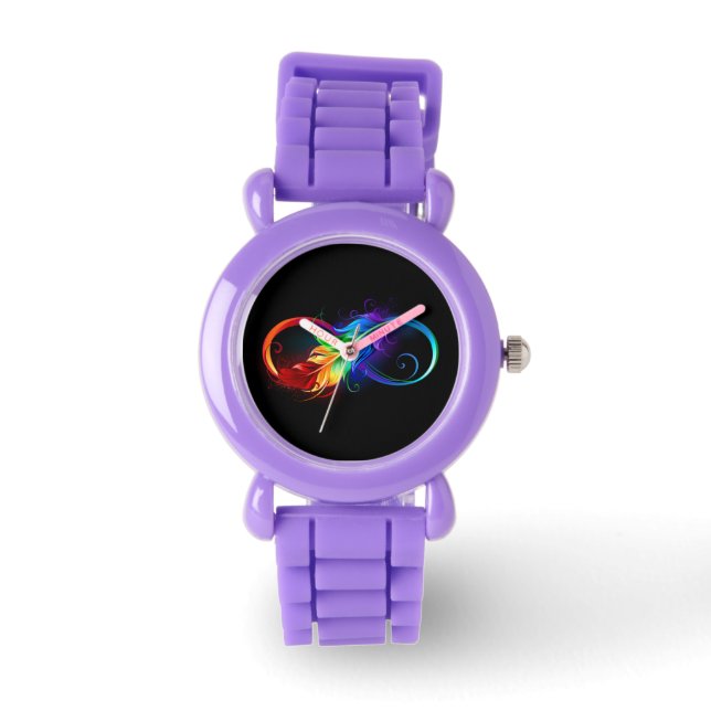 Montre Symbole d'infini avec plume arc-en-ciel (Recto)