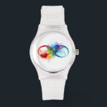 Montre Symbole d'infini avec plume arc-en-ciel<br><div class="desc">Symbole artistique à l'infini avec belle plume arc-en-ciel sur arrière - plan blanc. Style tatouage.</div>