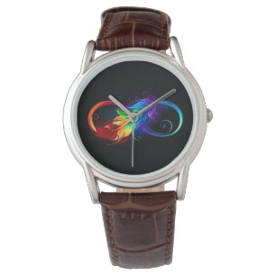 Montre Symbole d'infini avec plume arc-en-ciel