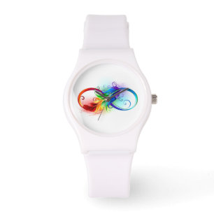 Montre Symbole d'infini avec plume arc-en-ciel