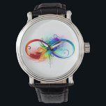 Montre Symbole d'infini avec plume arc-en-ciel<br><div class="desc">Symbole artistique à l'infini avec belle plume arc-en-ciel sur arrière - plan blanc. Style tatouage.</div>