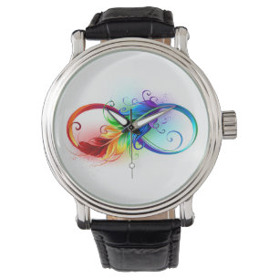 Montre Symbole d'infini avec plume arc-en-ciel