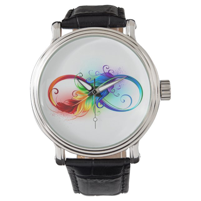 Montre Symbole d'infini avec plume arc-en-ciel (devant)