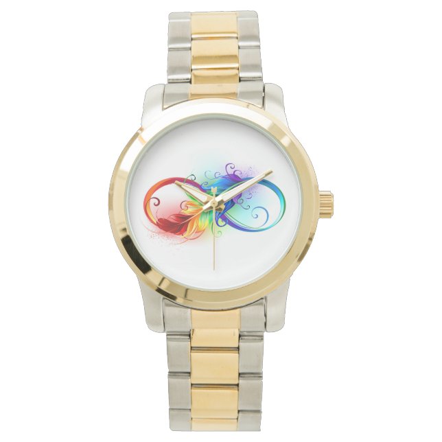 Montre Symbole d'infini avec plume arc-en-ciel (devant)