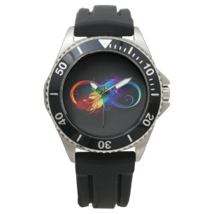 Montre Symbole d'infini avec plume arc-en-ciel
