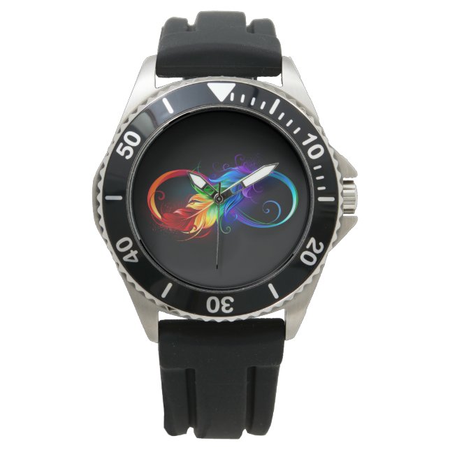 Montre Symbole d'infini avec plume arc-en-ciel (devant)